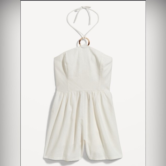 Linen-Blend O-Ring Halter Romper -- 3-inch inseam - Picture 1 of 11